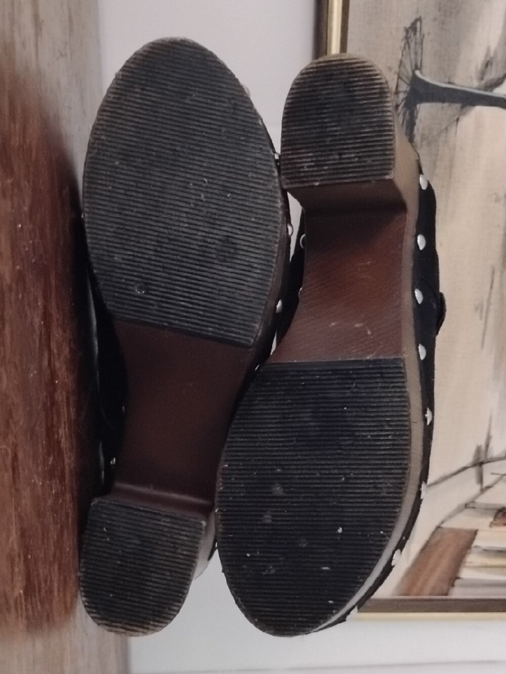 Sugar Black Studded Clog Mules with Wood Block Heel - Picture 8 of 8